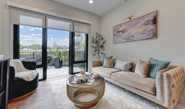 Living room interior at 500 PARQ Parsippany apartments.